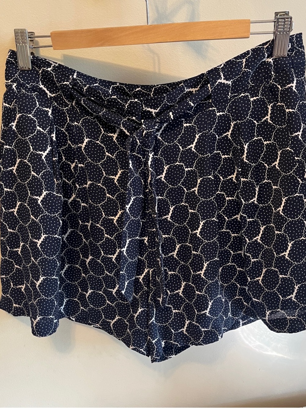 Armani Exchange Flowy Navy and White Printed Tie-Front High Waist Shorts
